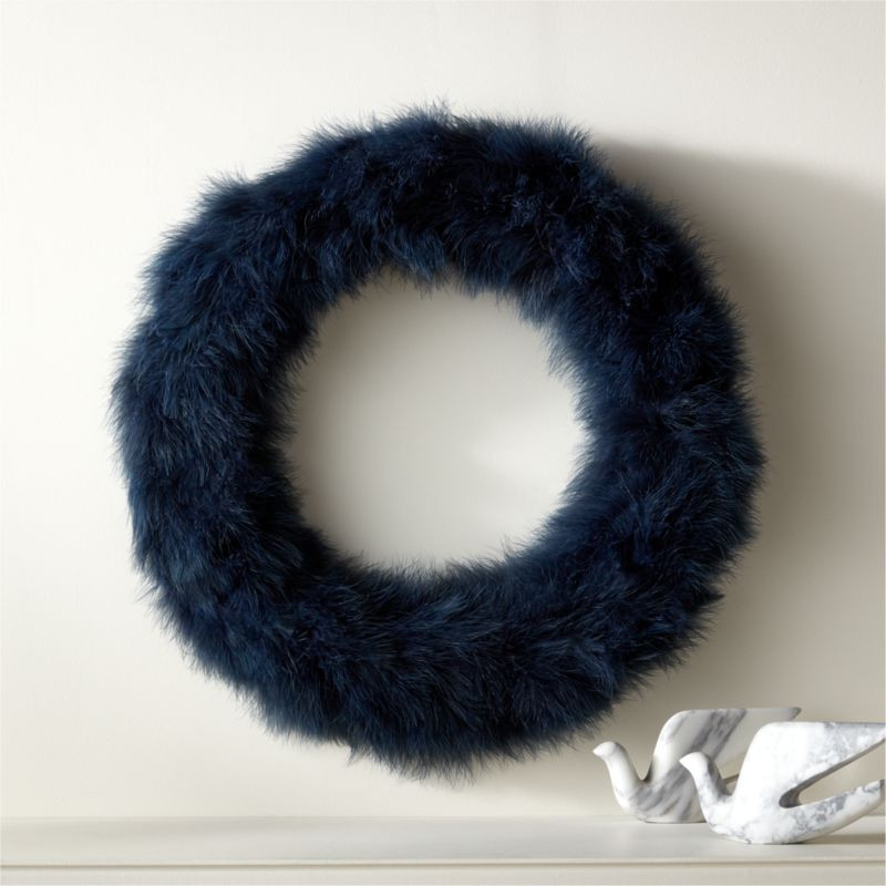 Fluffy Navy Modern Feather Wreath 24'' | CB2 | CB2