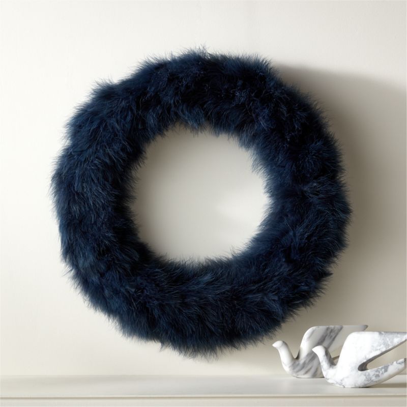 Fluffy Navy Modern Feather Wreath 24'' + Reviews | CB2 | CB2