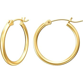 Gold Hoop Earrings for Women 14K Real Gold Plated Hoops with 925 Sterling Silver Post | Amazon (US)