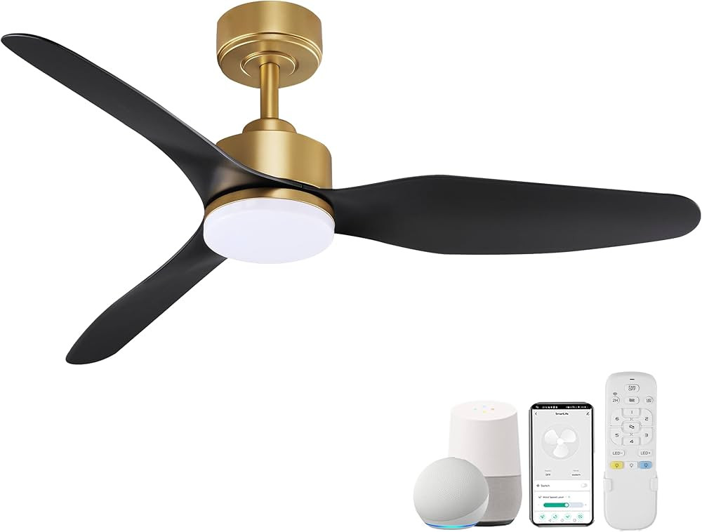 48 Inch Smart Ceiling Fans with LED Lights Remote,Quiet DC Motor,Dimmable,Outdoor Indoor Gold Bla... | Amazon (US)
