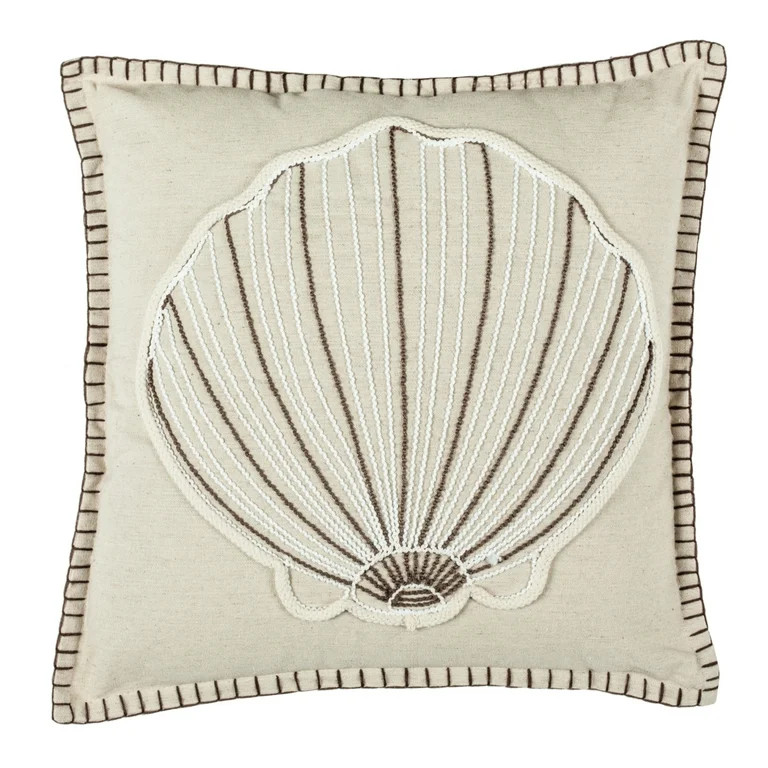 SAFAVIEH Della Seashell 18" x 18" Coastal Plush Pillow, Natural | Walmart (US)