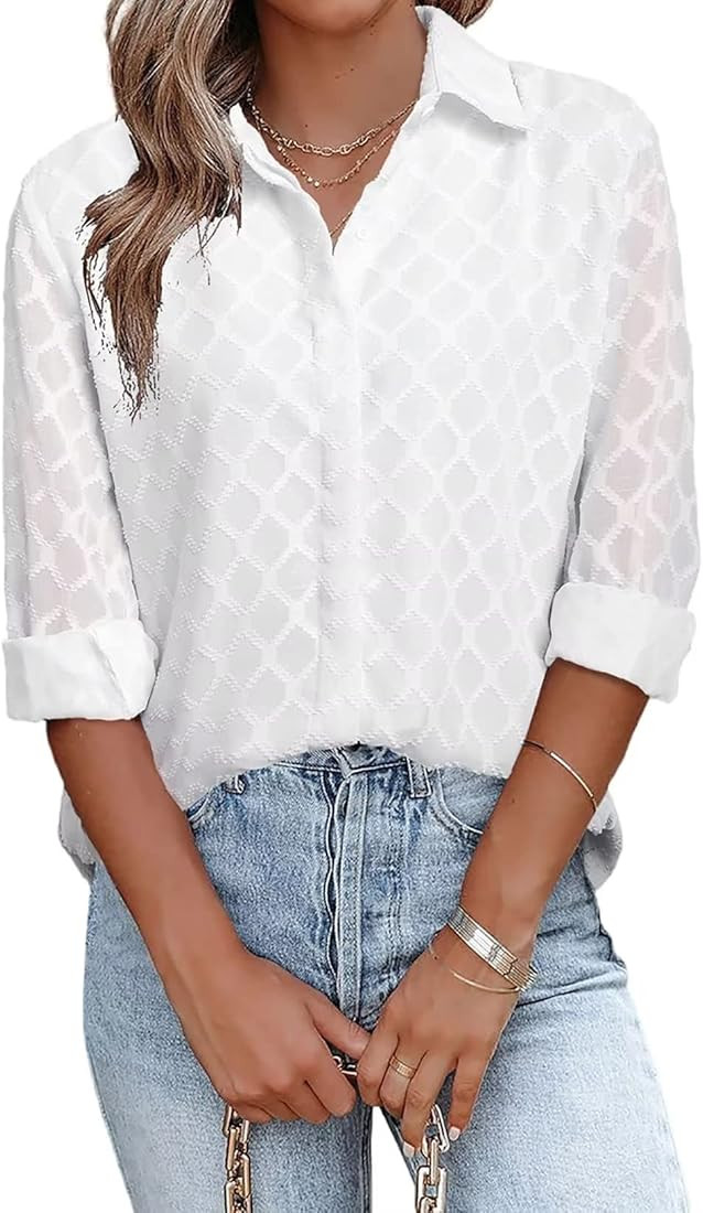 FARYSAYS Womens Button Down Shirts Long Sleeve V Neck Blouses Tops for Work | Amazon (US)