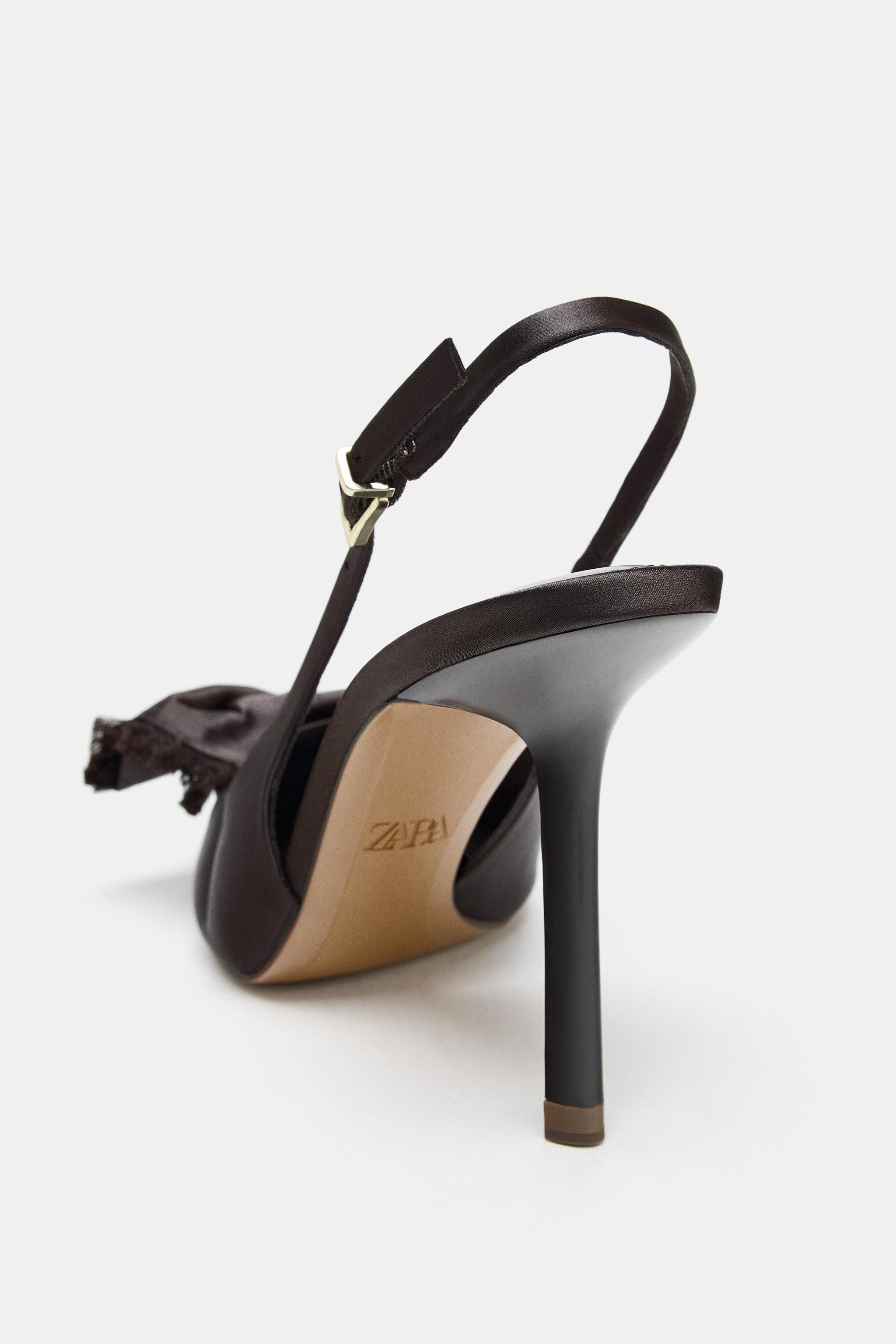 SATIN EFFECT SLINGBACK HEELS WITH BOW | Zara US