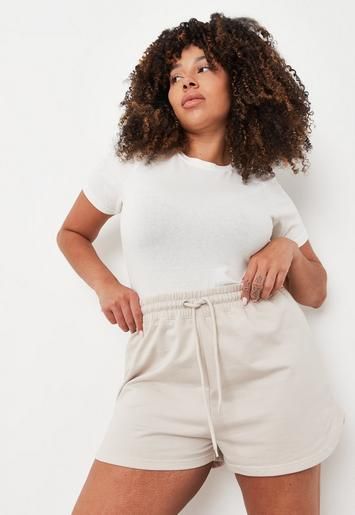 Missguided - Plus Size Stone Loopback Runner Shorts | Missguided (US & CA)