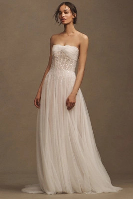 Wtoo by Watters Prima Beaded Tulle Strapless A-Line Wedding Gown | Anthropologie (US)