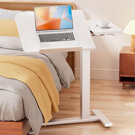 GTPLAYER Overbed Bedside Table with Wheels,Tiltable Hospital Bed Table Over The Bed, Pneumatic Ad... | Amazon (US)