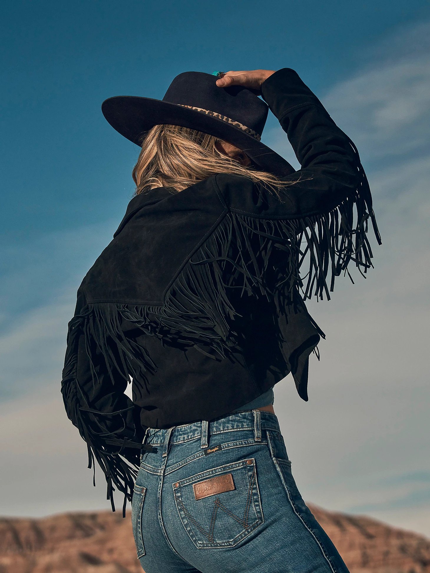 Wrangler Suede Fringe Jacket:Black:S | Wrangler