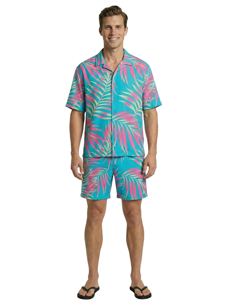 Birdie Bound Men's Printed Leaves Cabana Shirt with Short Sleeves, Sizes S-3XL | Walmart (US)