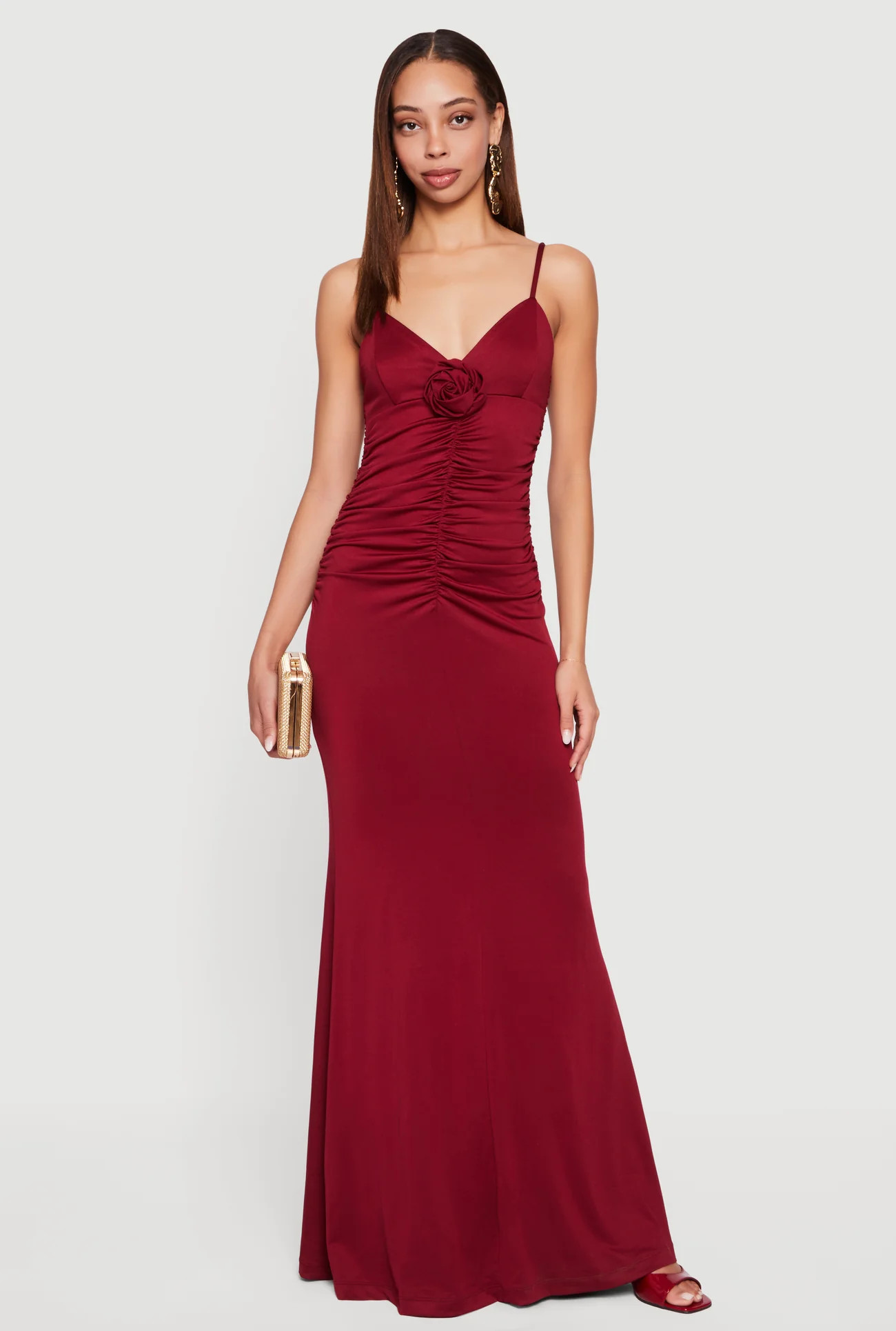 Rosette Ruched Sleeveless Maxi Dress | Rainbow Shops