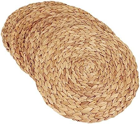 kilofly Natural Water Hyacinth Weave Placemat Round Braided Rattan Tablemats 14.5 inch x 4pc | Amazon (US)
