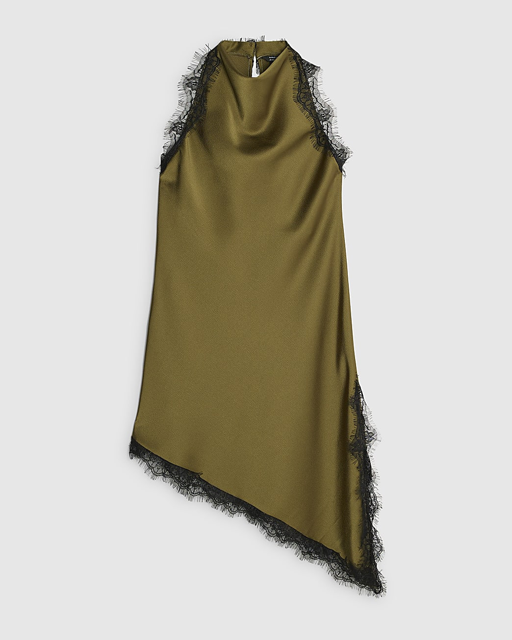 Khaki Longline Lace Trim Halter Neck Top | River Island UK & IE