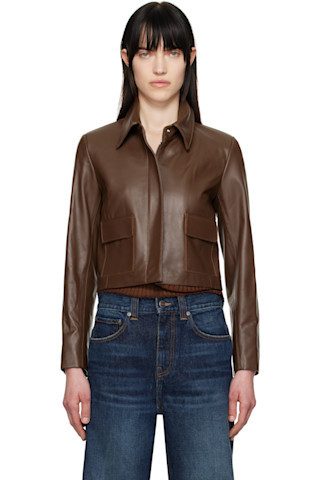 Brown Bleeker Cropped Leather Jacket | SSENSE