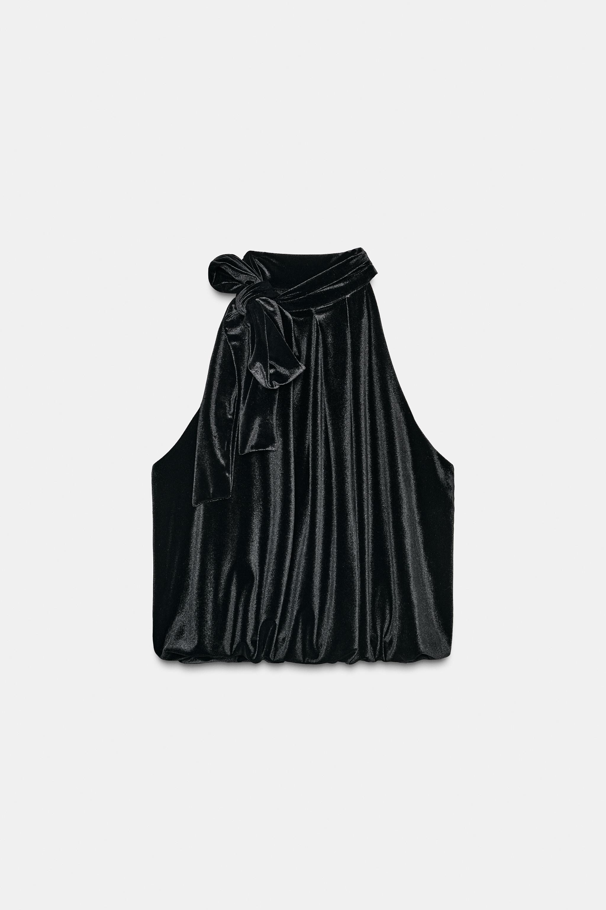 VELVET HALTER TOP WITH BOW | Zara UK