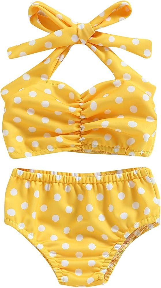 Toddler Baby Girl Swimsuit Bikini Set Polka Dot Sleeveless Halter Crop Top Shorts 2 Piece Swimwea... | Amazon (US)