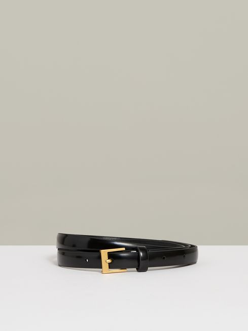 Reiss Black Holly Thin Leather Belt | Reiss UK