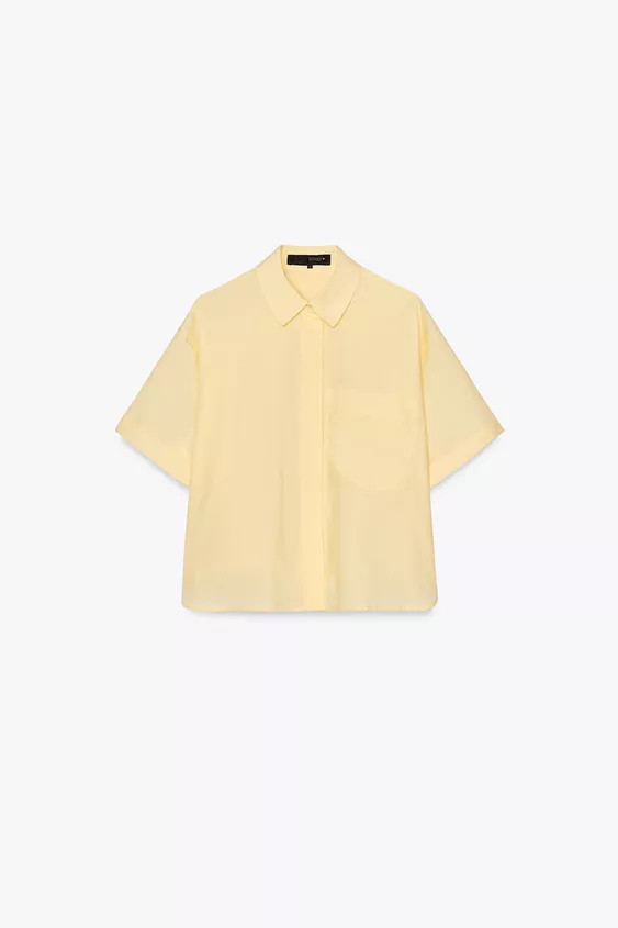 POPLIN SHIRT WITH POCKETLight yellow+3 | Zara US