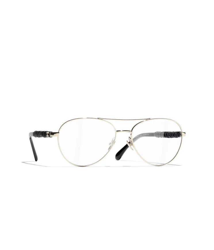 Eyeglasses: Pilot Eyeglasses, metal & calfskin — Fashion | CHANEL | Chanel, Inc. (US)
