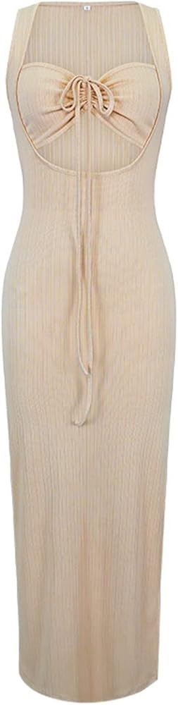 Spaghetti Strap Sleeveless Cut Out Maxi Dress Backless Slim Fit Split Long Dress Halter Night Party  | Amazon (US)