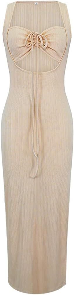 Spaghetti Strap Sleeveless Cut Out Maxi Dress Backless Slim Fit Split Long Dress Halter Night Party  | Amazon (US)