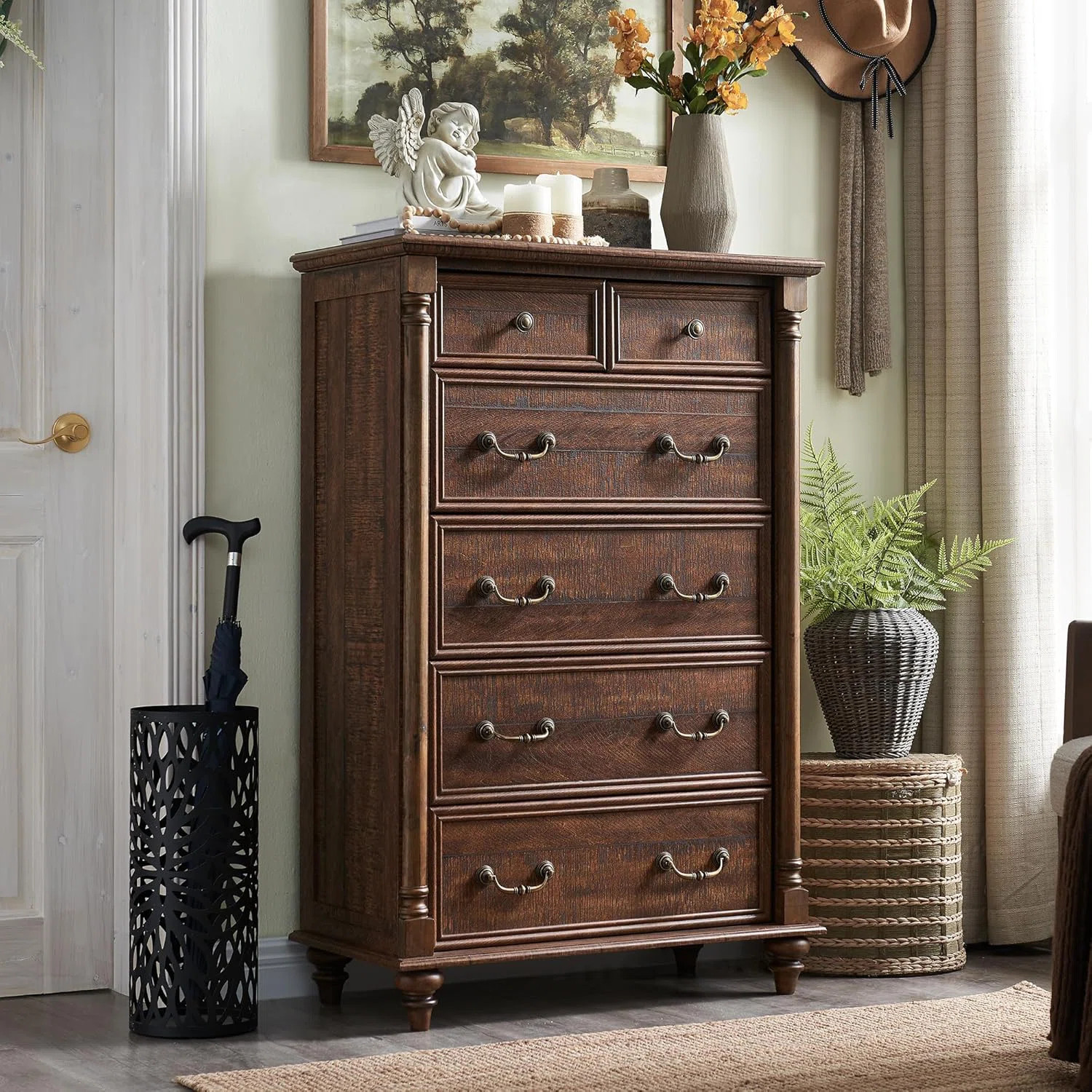 Helmick Farmhouse 6 Drawers Dresser Wood Rustic Dresser Chest of Drawers with 2 Size Drawers for ... | Wayfair North America