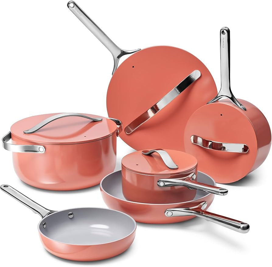 Caraway Deluxe Non-stick Ceramic Cookware Set (16 Piece) Pots, Frying Pans, Lids and Kitchen Stor... | Amazon (US)