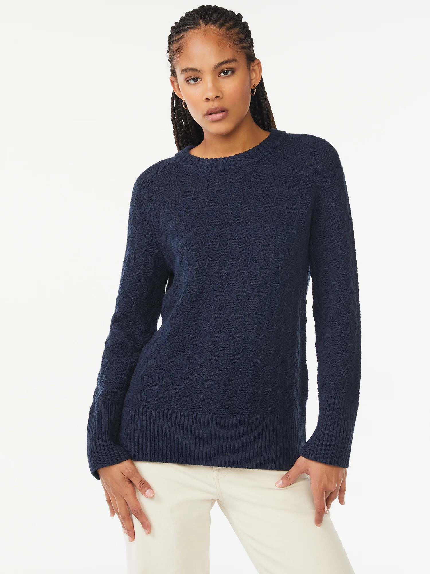 Free Assembly Women's Textured Crewneck Sweater, Midweight | Walmart (US)