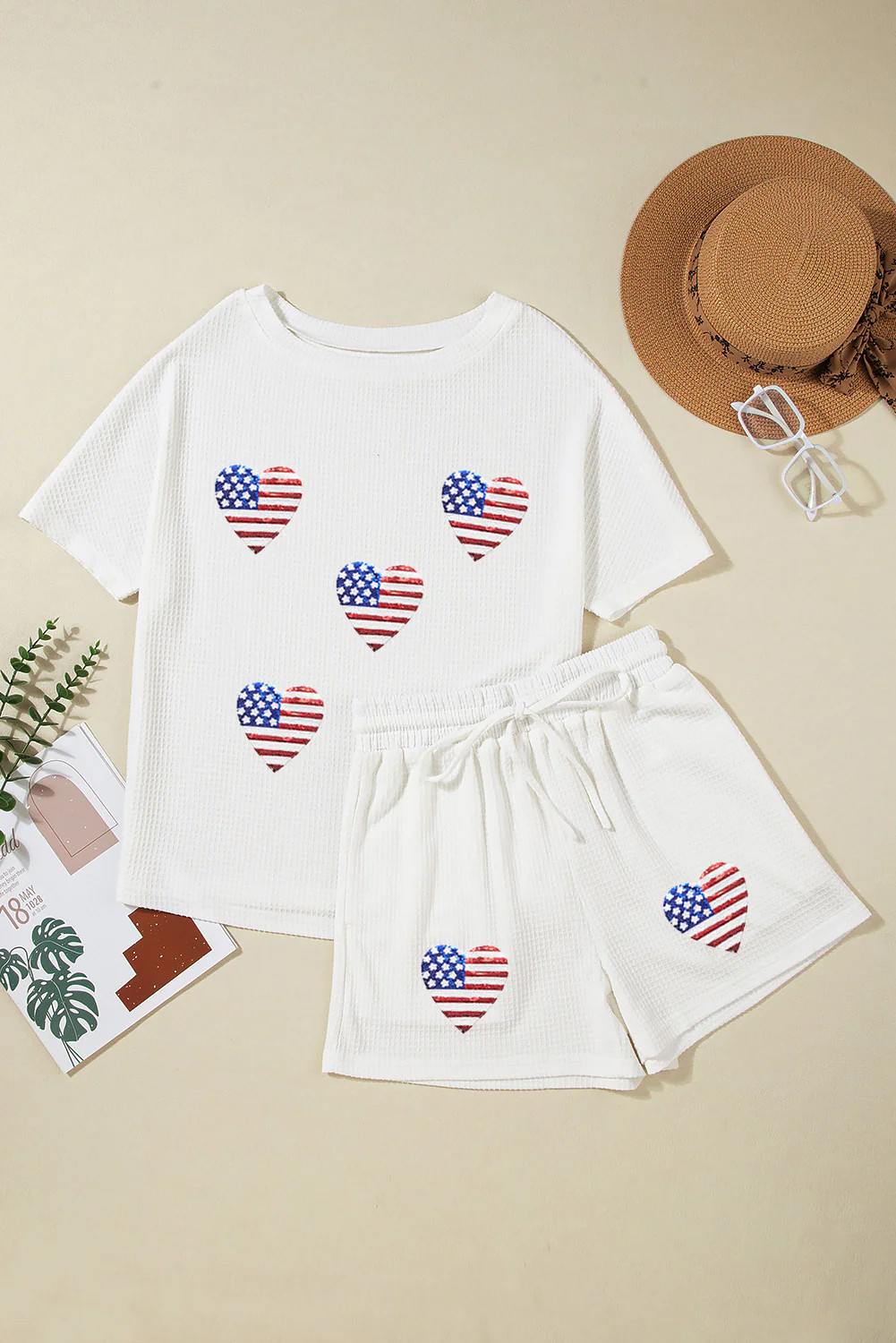 US Flag Round Neck Top and Shorts Set | White / S | Casual Chic Boutique