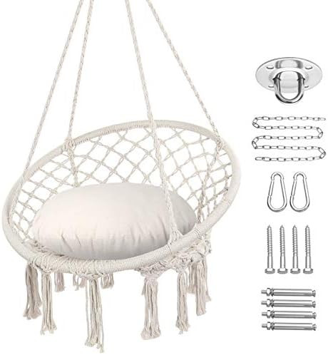 Y- STOP Hammock Chair Macrame Swing, Max 330 Lbs, Hanging Cotton Rope Hammock Swing Chair for Ind... | Amazon (US)