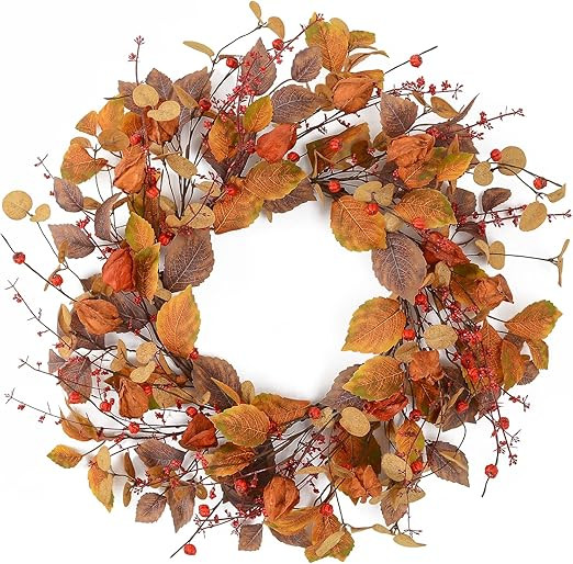 YNYLCHMX 18” Fall Wreath Autumn Wreath Eucalyptus Leaves for Front Door Outside Thanksgiving Fa... | Amazon (US)