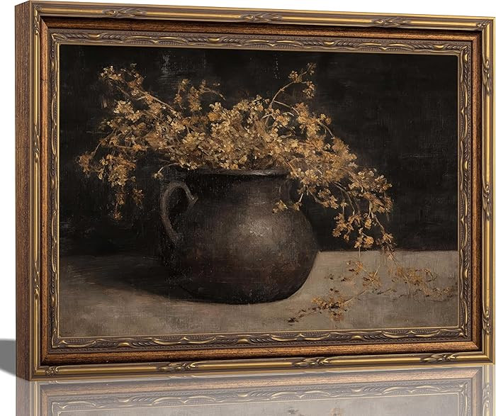 Kabcod Gold Framed Vintage Floral Wall Art Farmhouse Rustic Dark Floral Flowers Vintage Art Paint... | Amazon (US)