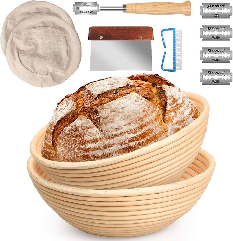 Bread Proofing Basket Set, Dough Gifts for Bakers Bread Tools with Stainless Steel Scraper, Bread... | Amazon (US)