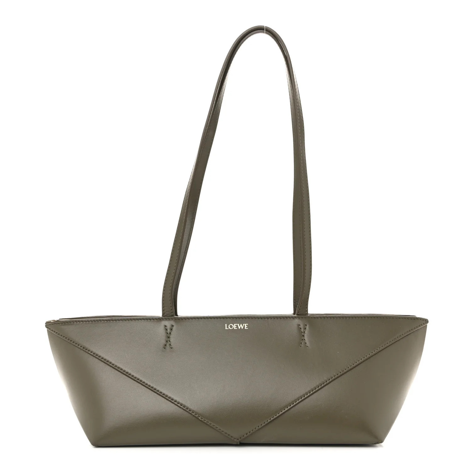 Shiny Calfskin Mini Cropped Puzzle Fold Tote Dark Khaki Green | FASHIONPHILE (US)