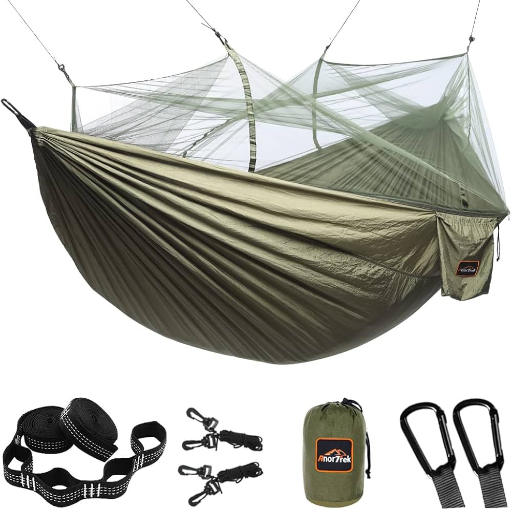 Amazon.com: AnorTrek Camping Hammock with Mosquito Net, Double & Single Lightweight Portable Hamm... | Amazon (US)