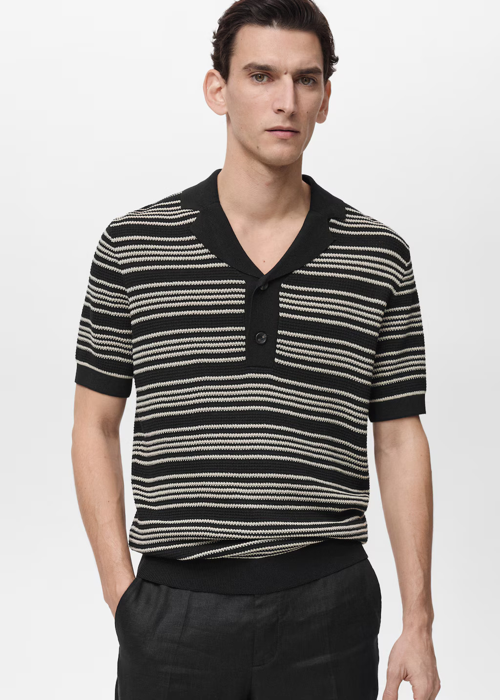 Striped braided-knit polo shirt - Men | MANGO USA | Mango (US/MX/AU)