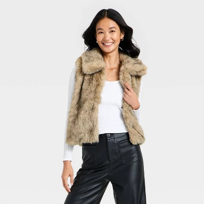 Women's Faux Fur Vest - A New Day™ Tan XS | Target