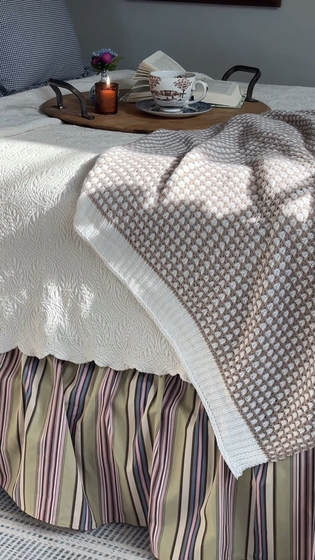 Another detail that made this corner of our Snug feel more finished was this charming striped bed skirt…so cozy! 🤍I love the classic stripe with its fun mix of colors—they tie in the colors of our room so nicely. It’s also handmade in the USA, with a really nice weight and quality fabric that makes it feel extra special on the bed.

#LTKSaleAlert #LTKHome #LTKSeasonal
