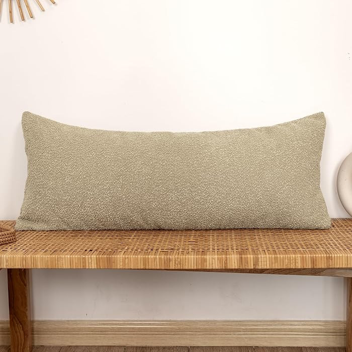 14x36 inch Boucle Lumbar Pillow Cover, Camel Woven Texture Neutral Long Pillow Cover Breathable C... | Amazon (US)