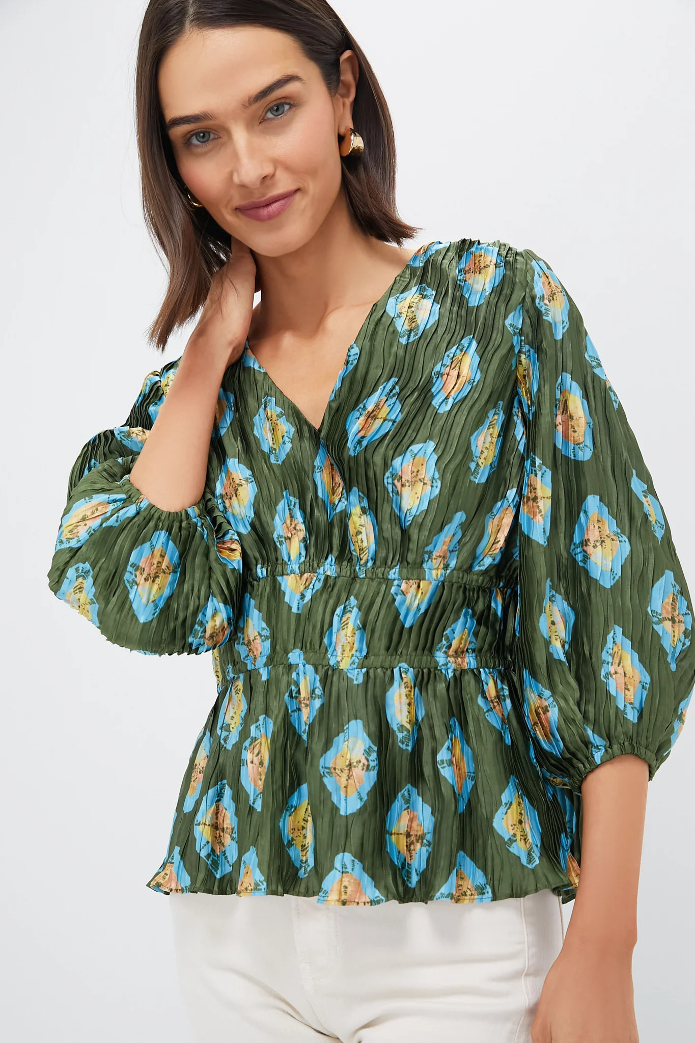 Olive and Aqua Diamond Maisy Blouse | Tuckernuck (US)