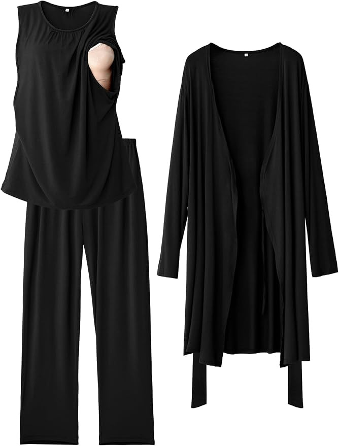 Rnxrbb Nursing Pajamas Robe Set for Women Breastfeeding Postpartum Pajama Gown for Hospital Mater... | Amazon (US)