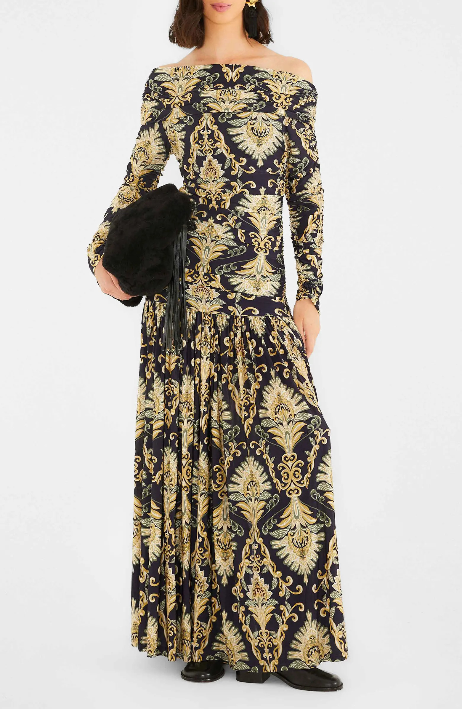 Wonderful Arabbesque Off the Shoulder Long Sleeve Maxi Cocktail Dress | Nordstrom