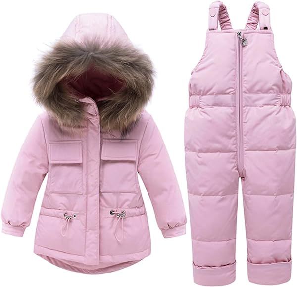 WESIDOM Baby Boys Girls Snowsuit, Toddler Winter Outfit Sets Kids Hooded Artificial Fur Down Jack... | Amazon (US)