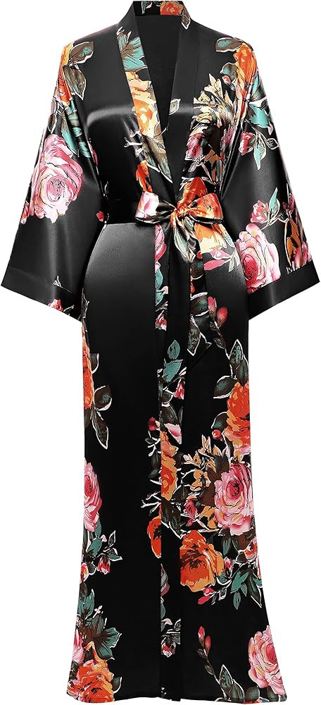 BABEYOND Kimono Robe Long Floral Bridesmaid Wedding Bachelorette Party Robe 53 Inches | Amazon (US)