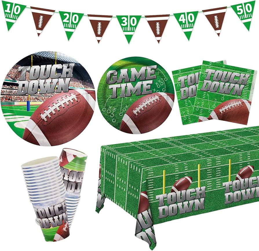 Football Party Supplies Kit Serve 25, Includes Disposable Dinner Plates, Dessert Plates, Napkins,... | Amazon (US)
