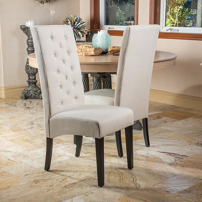 Natural Fabric Dining Chair (Set of 2) Ivory Modern Contemporary Upholstered Wood Espresso Finish... | Amazon (US)
