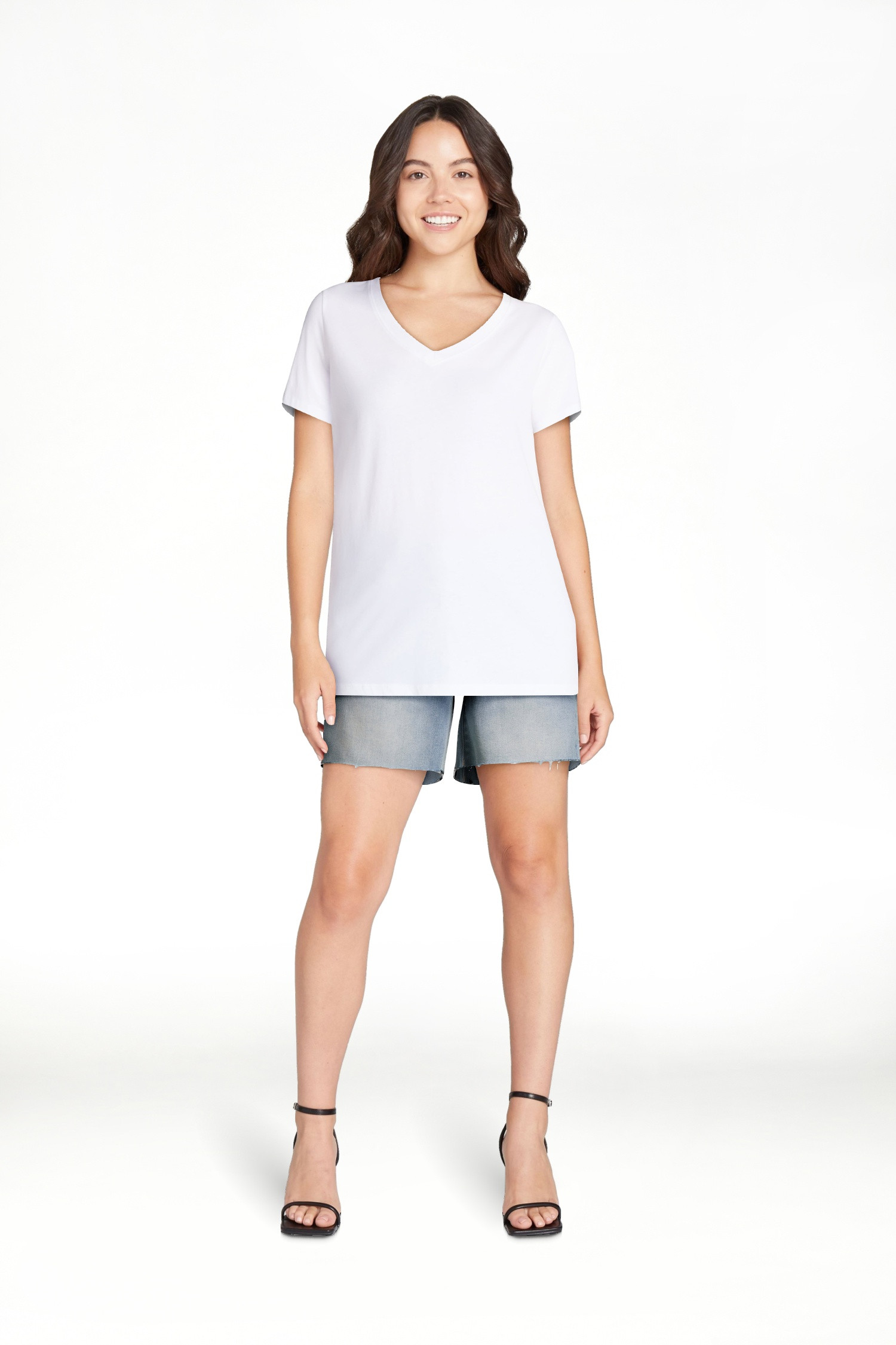 Time and Tru Women's Cotton V-Neck Tee with Short Sleeves, Sizes XS-XXXL | Walmart (US)