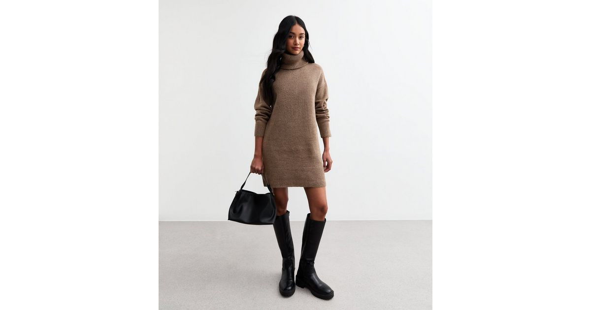 Brown Knit Roll Neck Mini Jumper Dress
						
						Add to Saved Items
						Remove from Saved It... | New Look (UK)