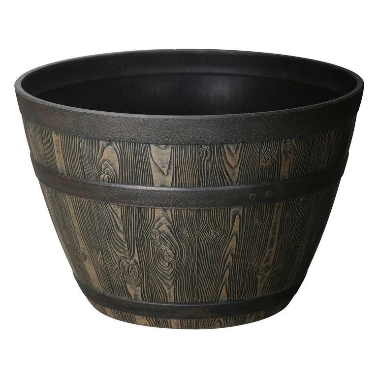 Better Homes & Gardens Whiskey Barrel Brown 100% Recycled Resin Planter, 19.9in x 19.9in x 13in | Walmart (US)