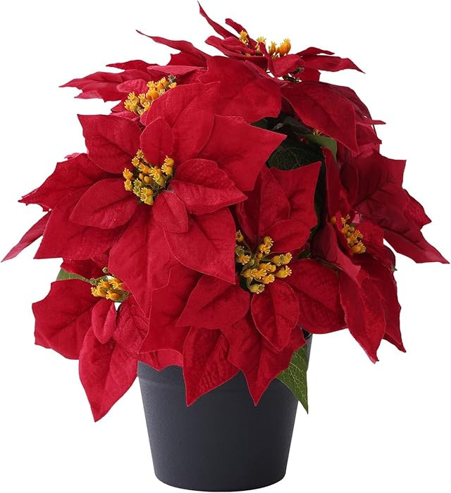 16" Poinsettias Artificial Christmas Flowers 11 Heads Fake Poinsettia Plants for Home Porch Garde... | Amazon (US)