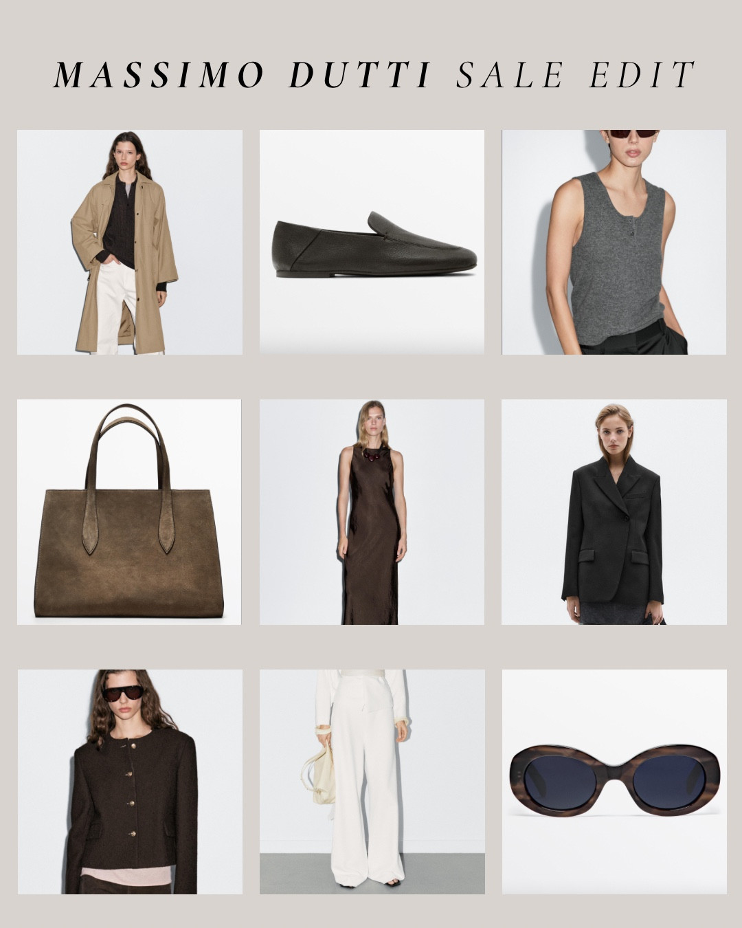 Massimo Dutti Sale Edit 🤍

Including trench coat, loafers, knitted vest top, suede handbag, slip midi dress, waist cinch blazer, oval sunglasses, white tailored trousers, brown tailored jacket  

#LTKuk #LTKsale #LTKstyletip