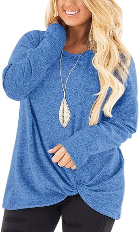 DOLNINE Womens Plus Size Knotted Tops Long Sleeve Tee Shirts Loose Casual Blouse | Amazon (US)